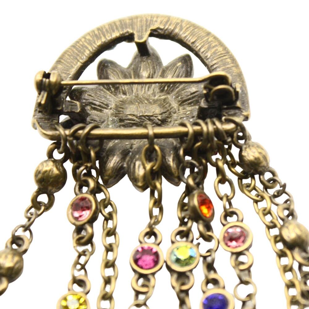 Vintage Multicolor Rhinestone Fringe Brooch Pin Dangle Chains 2.5" - Hey Viv - Picture 5 of 6